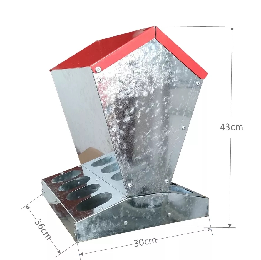 Comederos y bebederos para aves de corral de Metal galvanizado, alimentador automático para pollos sin residuos con tapa para LM-126 de granja de pollos al aire libre