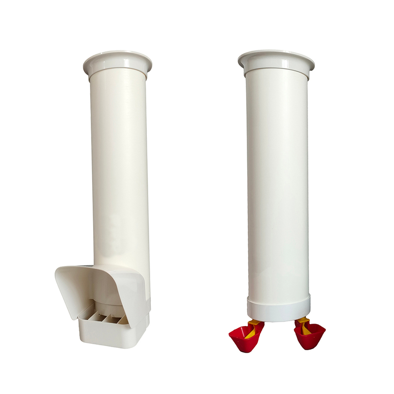 Comedero y bebedero de tubo colgante Cubo de alimentación para aves de corral con cubierta para lluvia Dispositivos de alimentación automática para gallinero Cubo de agua con taza de válvula