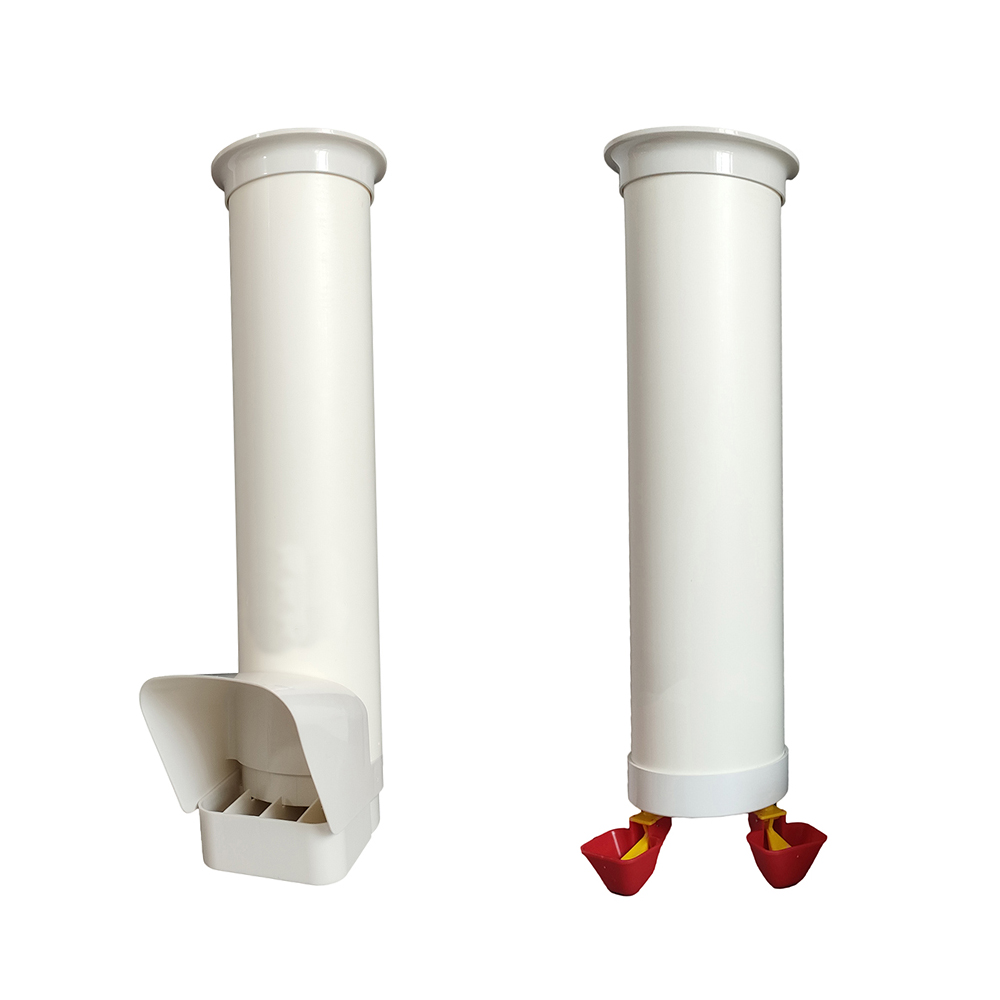 Bebedero y comedero de tubo colgante Cubo de alimentación para aves de corral con cubierta para lluvia Dispositivos de alimentación automática para gallinero Cubo de agua con taza de válvula