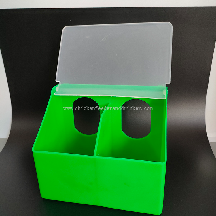 Alimentador de aves de corral, alimentador de aves de corral, doble taza, PP, dos agujeros, para alimentación en jaula, LMB-07