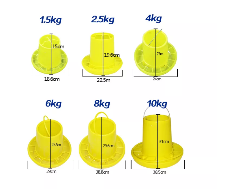 1,5 kg 2,5 kg 4 kg 6 kg 8 kg 10 kg comederos colgantes para pollos cubo de alimentación de aves de corral de plástico dispositivos de alimentación automática para gallinero LM-76