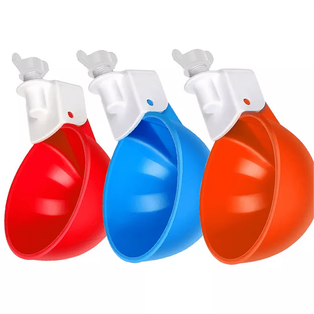 Gran oferta de fábrica, equipo de granja de pollos, tazón de agua para pollos, bebedero para aves de corral naranja/azul, taza para Paloma, pájaro, pollo, codorniz, LM-37
