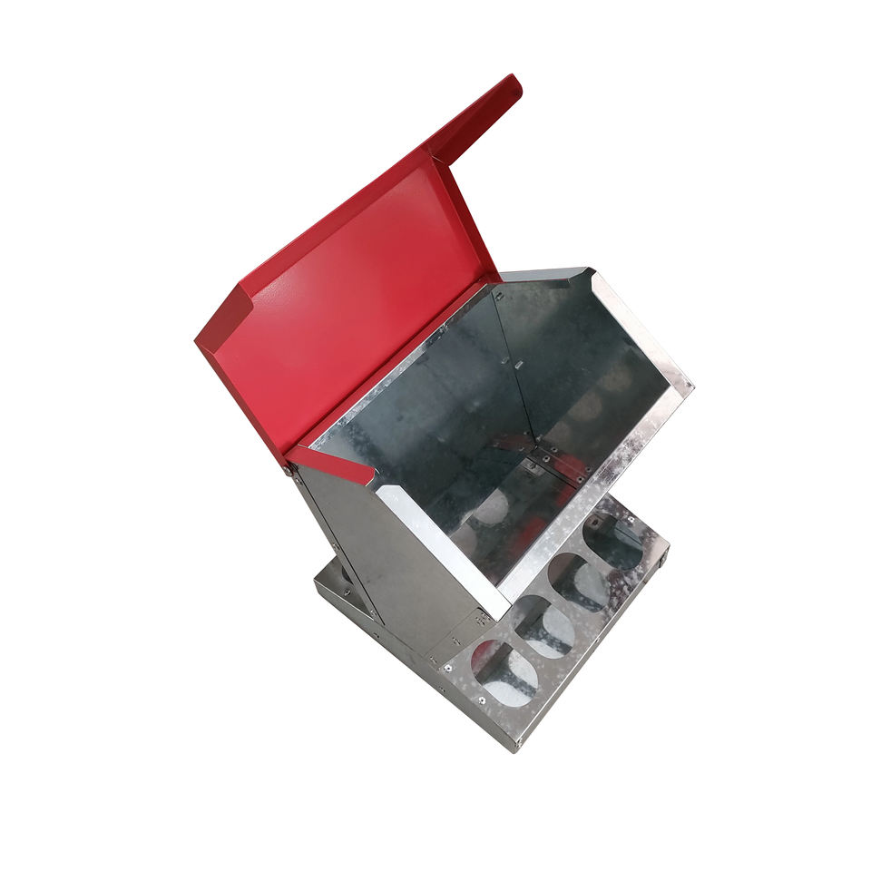 Comederos y bebederos para aves de corral de Metal galvanizado, alimentador automático para pollos sin residuos con tapa para LM-126 de granja de pollos al aire libre
